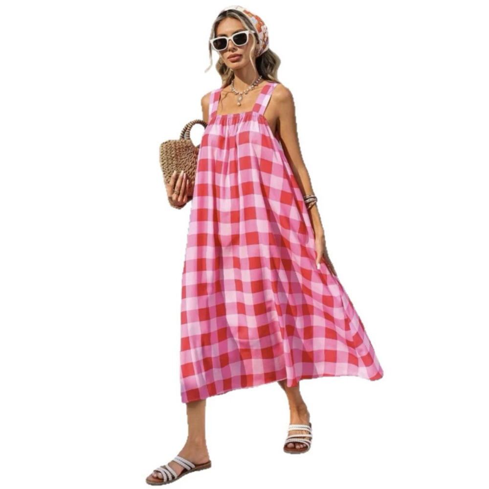 ZARA Summer Plaid Maxi Tank Dress Beach Vacation Casual